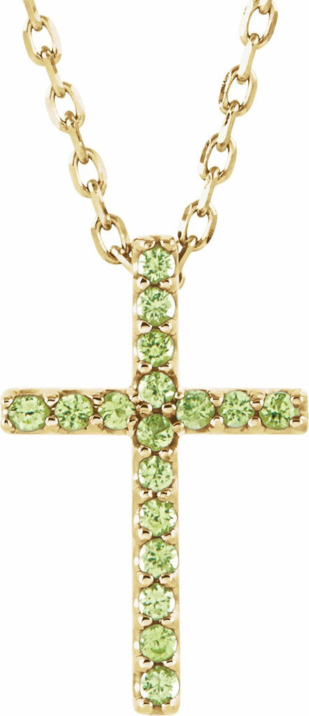 14k yellow peridot petite cross 16" necklace 