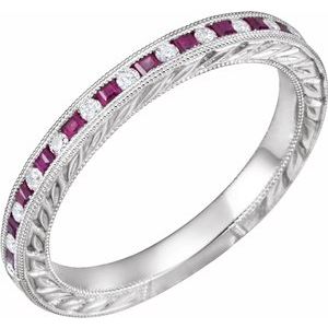 14k white ruby & 1/8 ctw diamond anniversary band size 4 