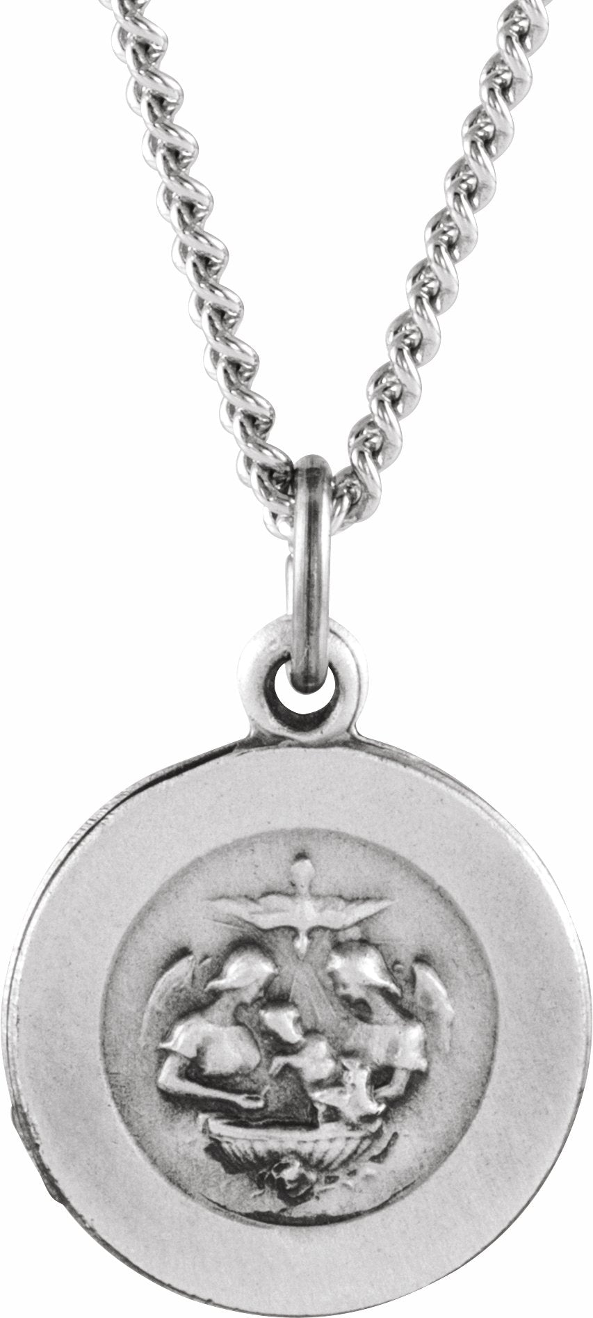 sterling silver 12 mm baptism medal 18" necklace  