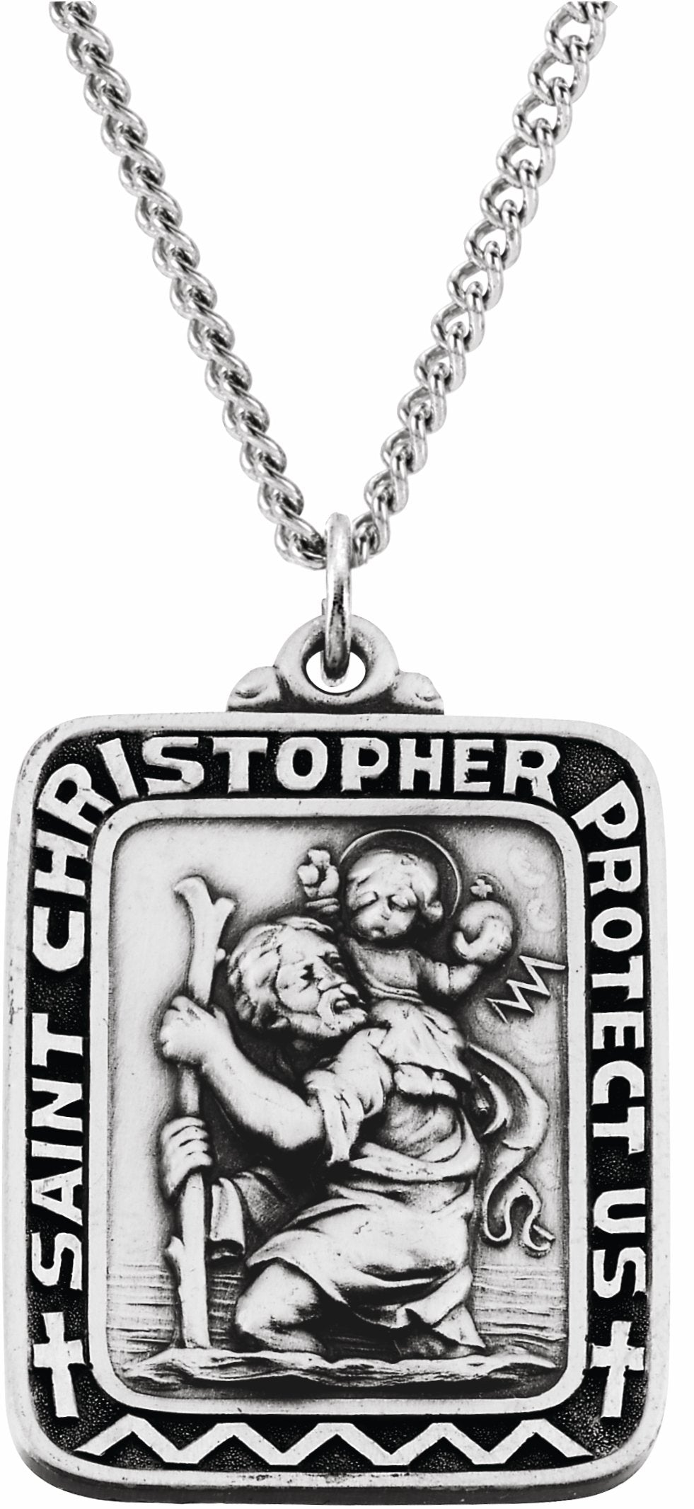 sterling silver 31.5x26 mm st. christopher medal 24" necklace   