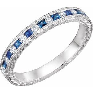 14k white blue sapphire & 1/4 ctw diamond anniversary band    