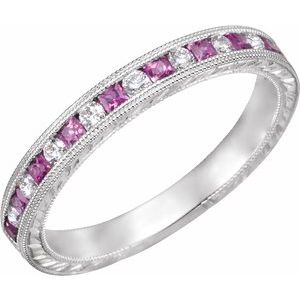 14k white pink sapphire & 1/3 ctw diamond anniversary band      