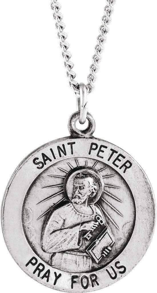 sterling silver 18 mm round st. peter 18" necklace