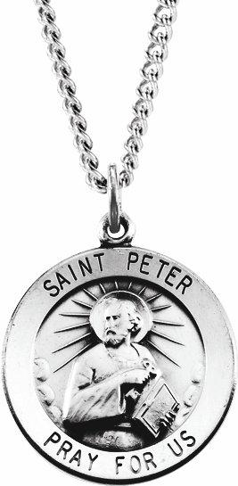 sterling silver 22 mm round st. peter 24" necklace