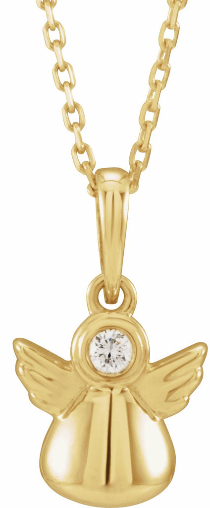 14k yellow .03 ct diamond youth angel 15" necklace  