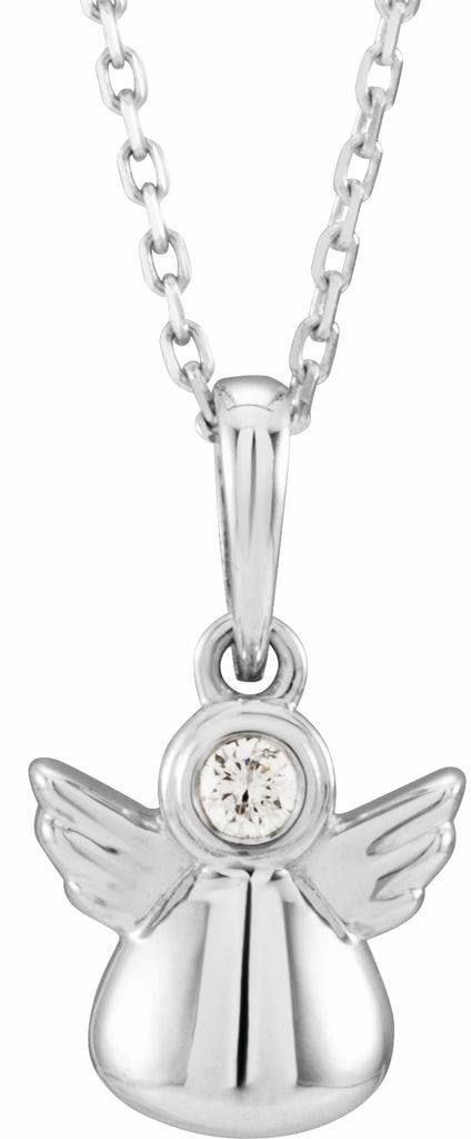 14k white .03 ct diamond youth angel 15" necklace  