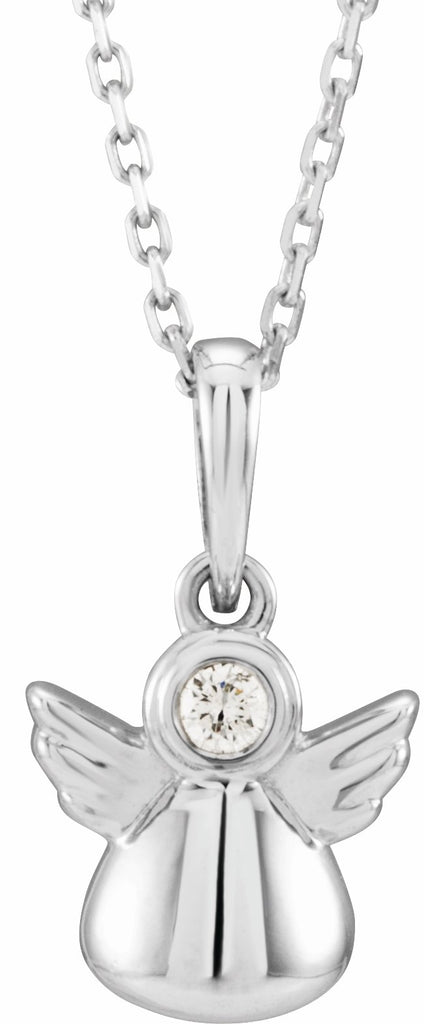 sterling silver .03 ct diamond youth angel 15" necklace  