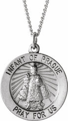 sterling silver 18 mm round infant of prague medal 18" necklace  