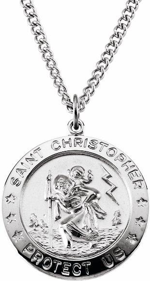 sterling silver 25 mm st. christopher medal 24" necklace