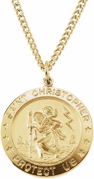 yellow gold filled 25 mm st. christopher medal 24" necklace