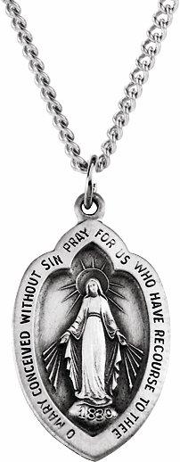 sterling silver 23x15 mm oval miraculous medal 18" necklace  