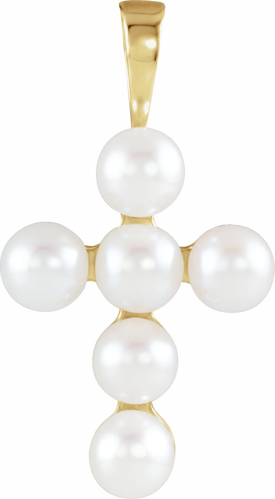 14k yellow freshwater cultured pearl cross pendant    