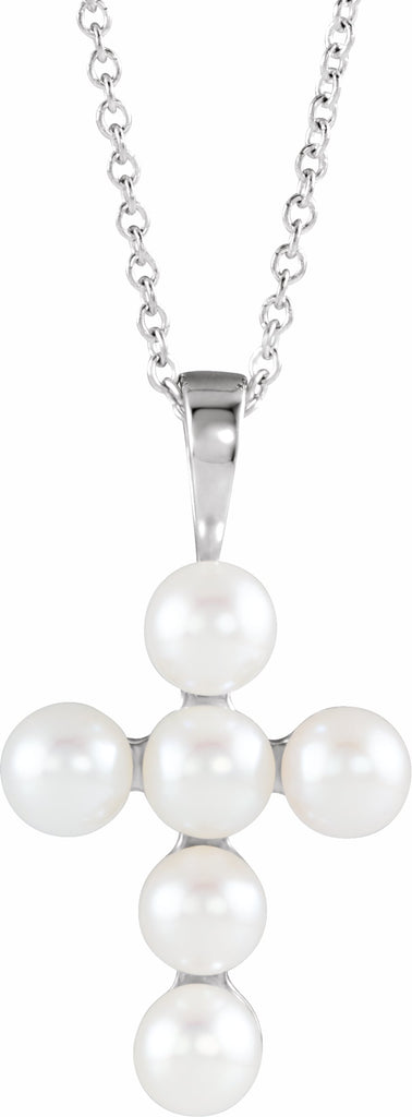 14k white freshwater cultured pearl cross 16-18" necklace  