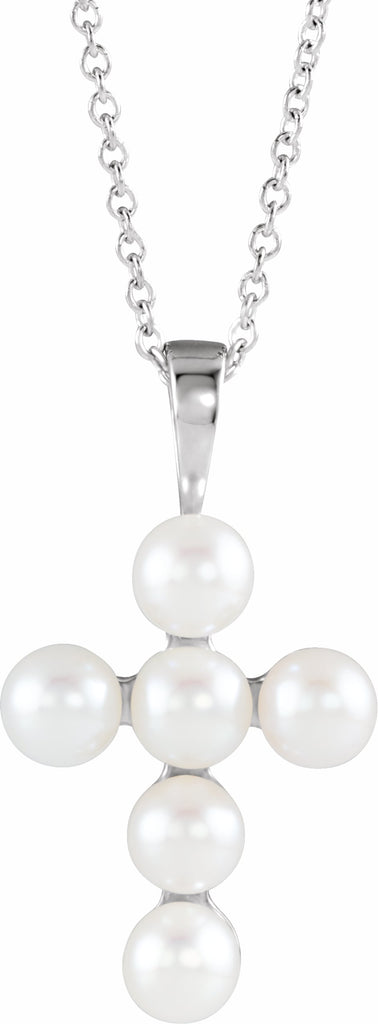 sterling silver freshwater cultured pearl cross 16-18" necklace  