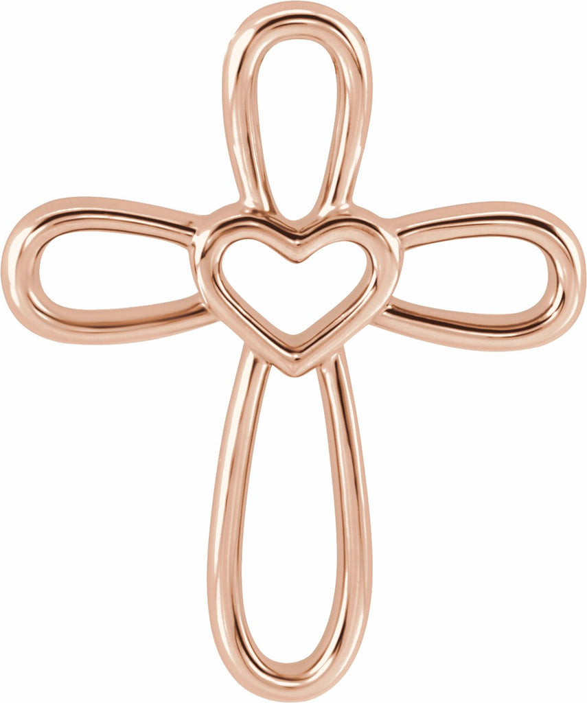 14k rose cross with heart pendant 