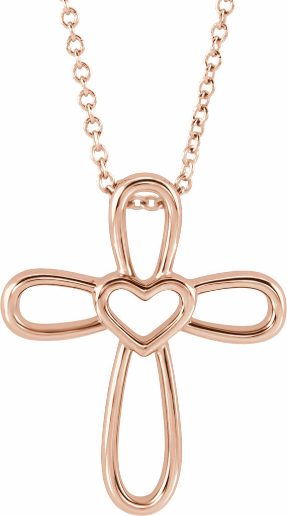 14k rose cross with heart 16-18" necklace 