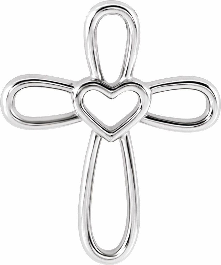 14k white cross with heart pendant 