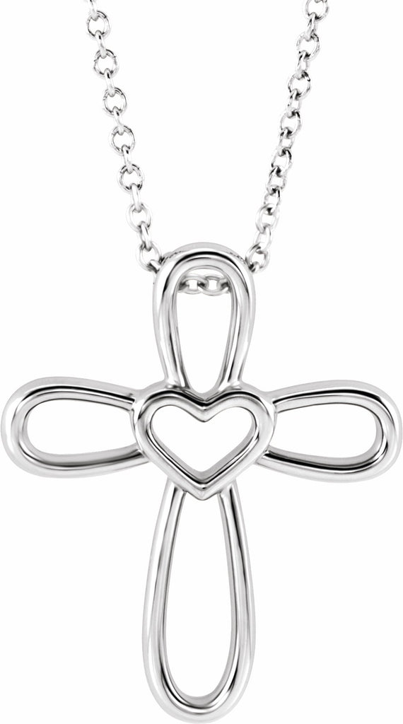 14k white cross with heart 16-18" necklace 