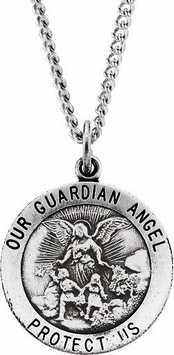 14k white 18 mm guardian angel necklace