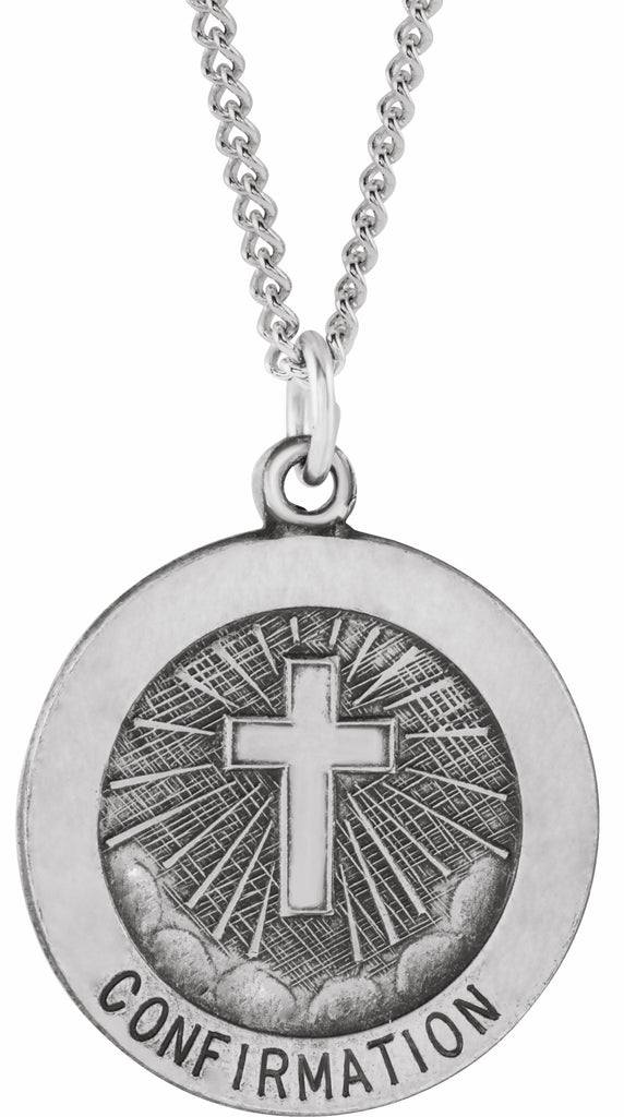 sterling silver 18 mm confirmation medal with cross 18" necklace