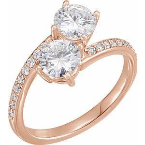 14k rose 4 mm round forever  moissanite & 1/6 ctw diamond ring  