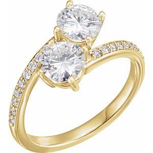 14k yellow 5 mm round forever  moissanite & 1/6 ctw diamond ring  