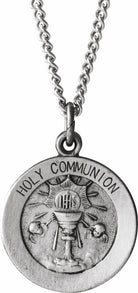 sterling silver 15 mm round holy communion medal with 18" chain 