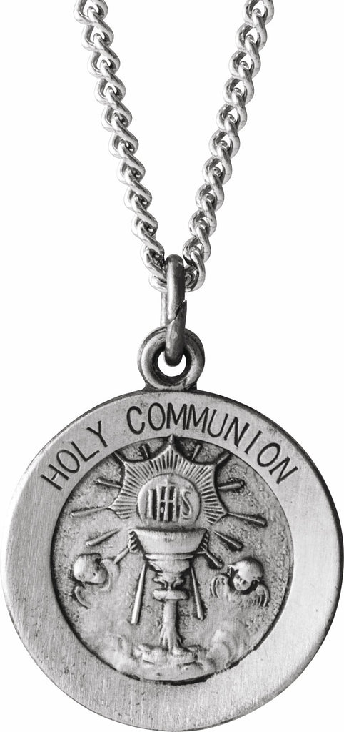 sterling silver 15 mm round holy communion medal with 18" chain 