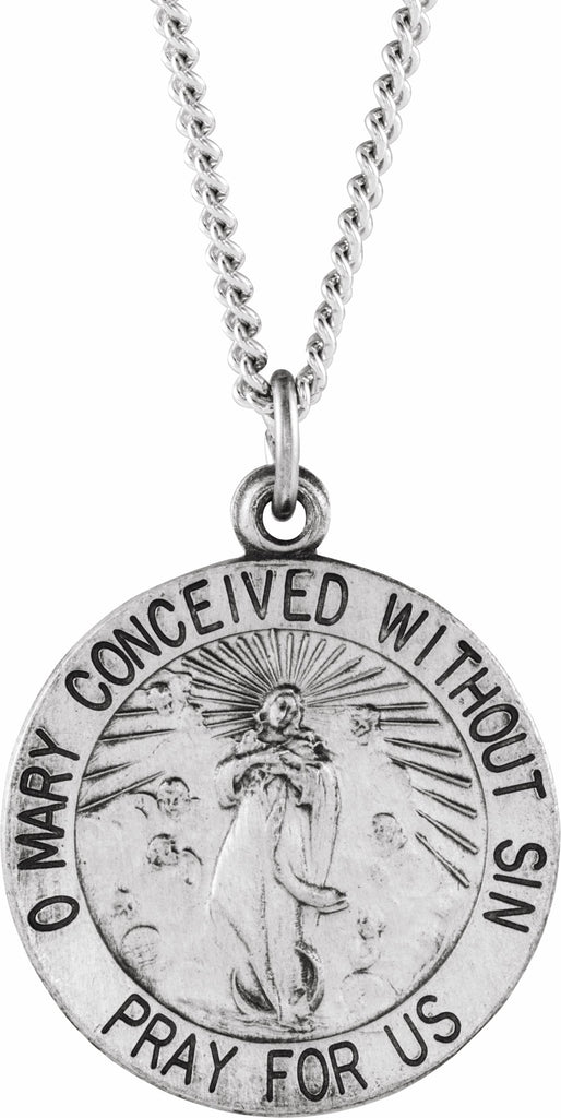 sterling silver 18 mm round immaculate conception medal 18" necklace