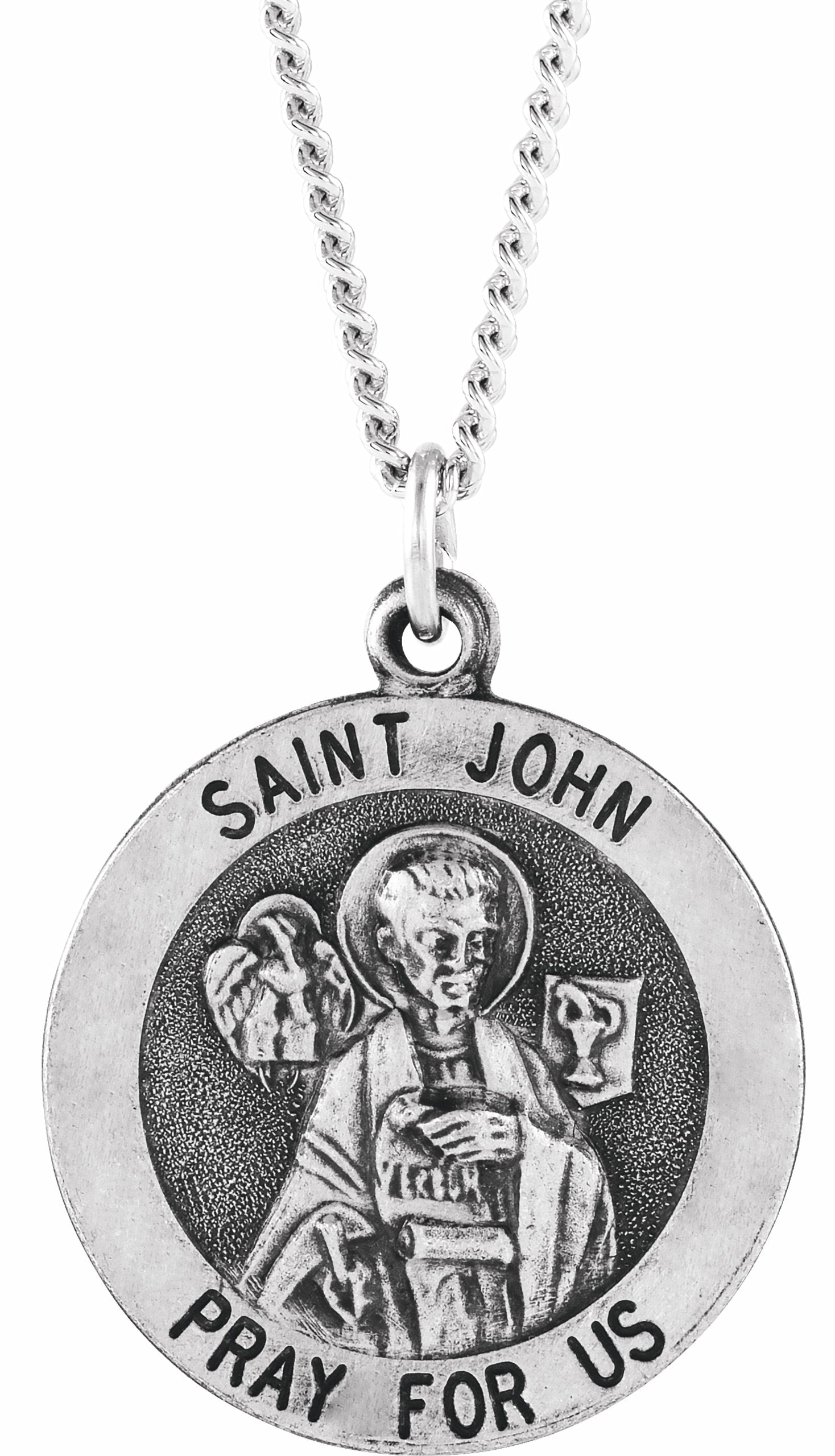 sterling silver 18 mm round st. john the evangelist necklace  