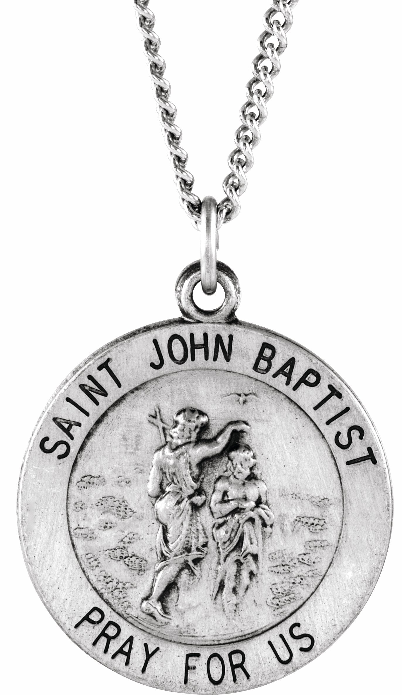 sterling silver 18 mm round st. john the baptist necklace 