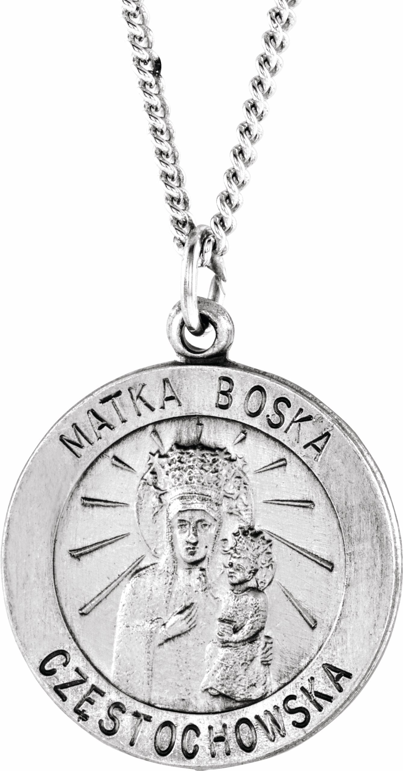 sterling silver 18.25 round matka boska medal necklace  