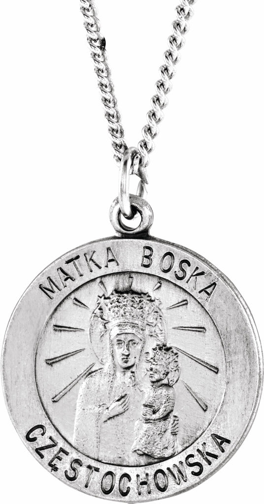 sterling silver 18.25 round matka boska medal necklace  