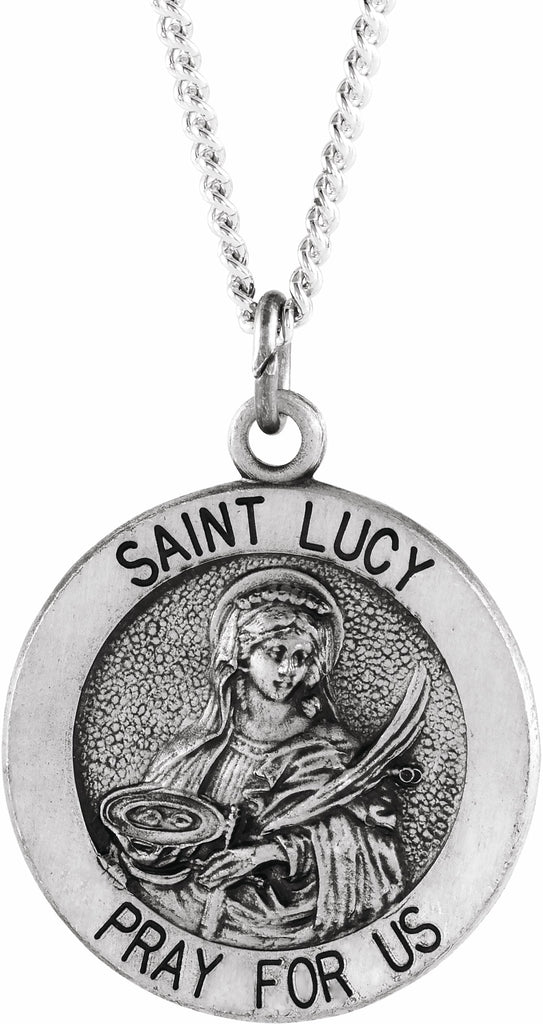 sterling silver 18 mm round st. lucy medal necklace 