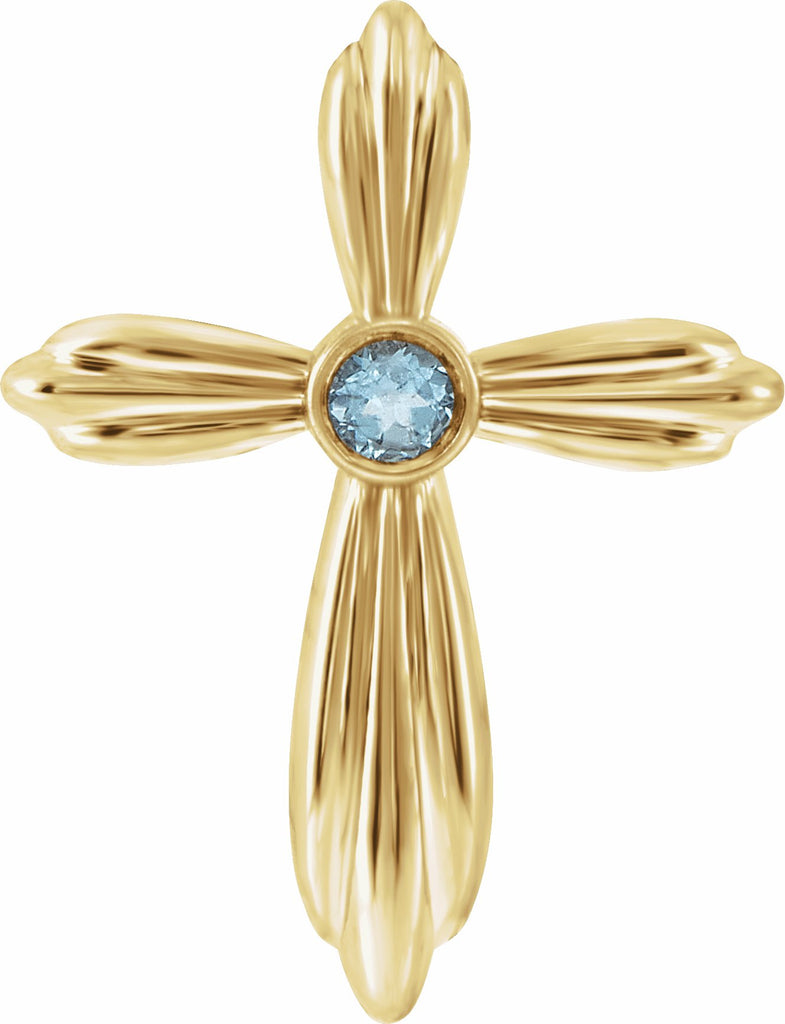 14k yellow aquamarine cross pendant     