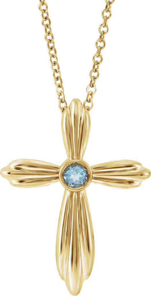 14k yellow aquamarine cross 16-18" necklace