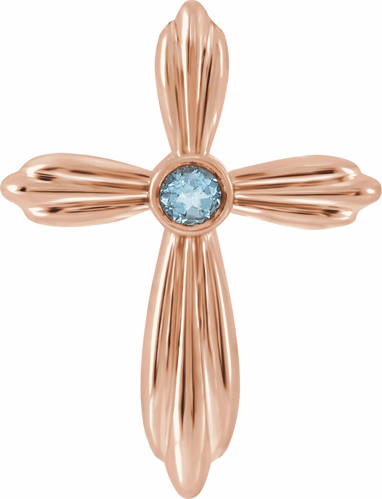 14k rose aquamarine cross pendant     