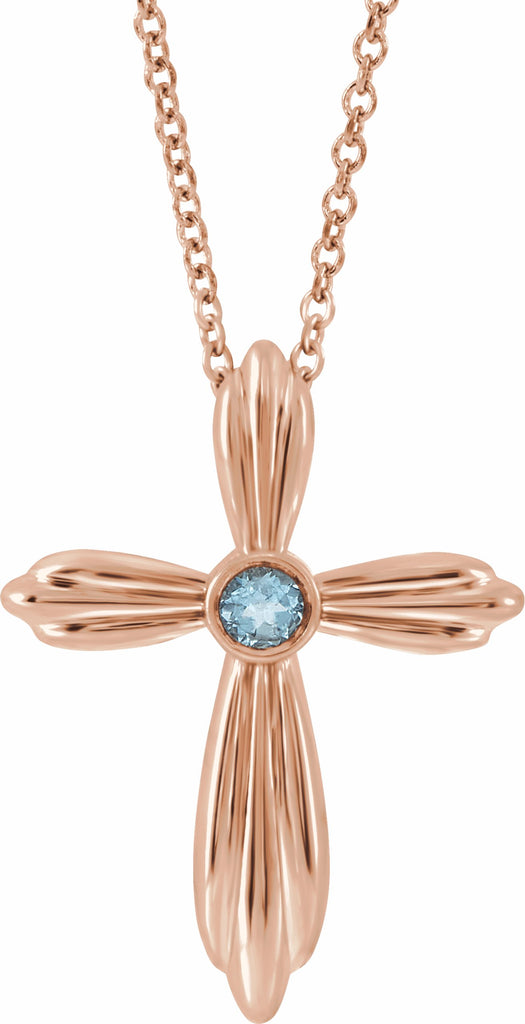 14k rose aquamarine cross 16-18" necklace