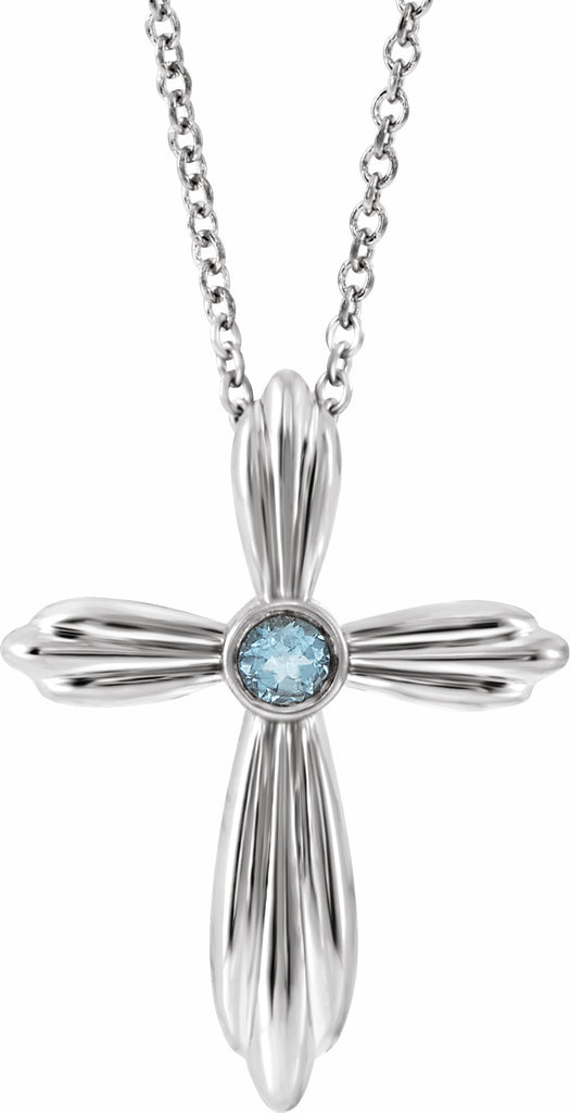 14k white aquamarine cross 16-18" necklace