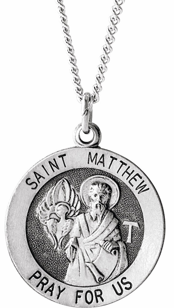 sterling silver 18 mm round st. matthew medal necklace 
