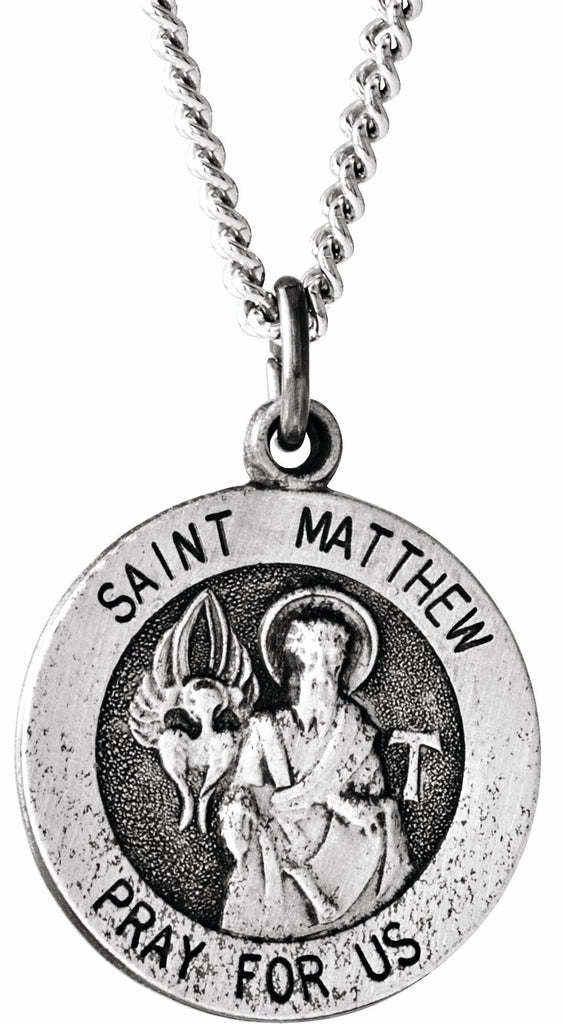 sterling silver 15 mm round st. matthew medal necklace