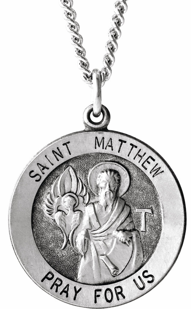 sterling silver 22 mm round st. matthew medal necklace  