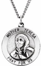 sterling silver 18 mm mother teresa round pendant medal 18" necklace