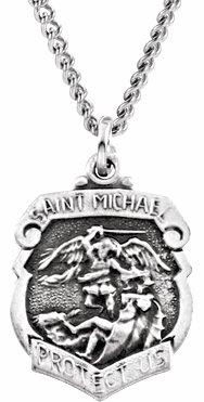 sterling silver 16.5x14 mm st. michael medal 18" necklace 