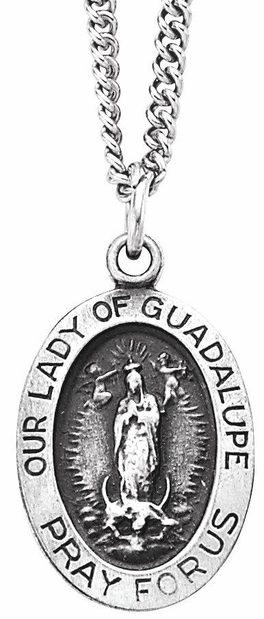 sterling silver 15x11 mm oval our lady of guadalupe medal necklace 