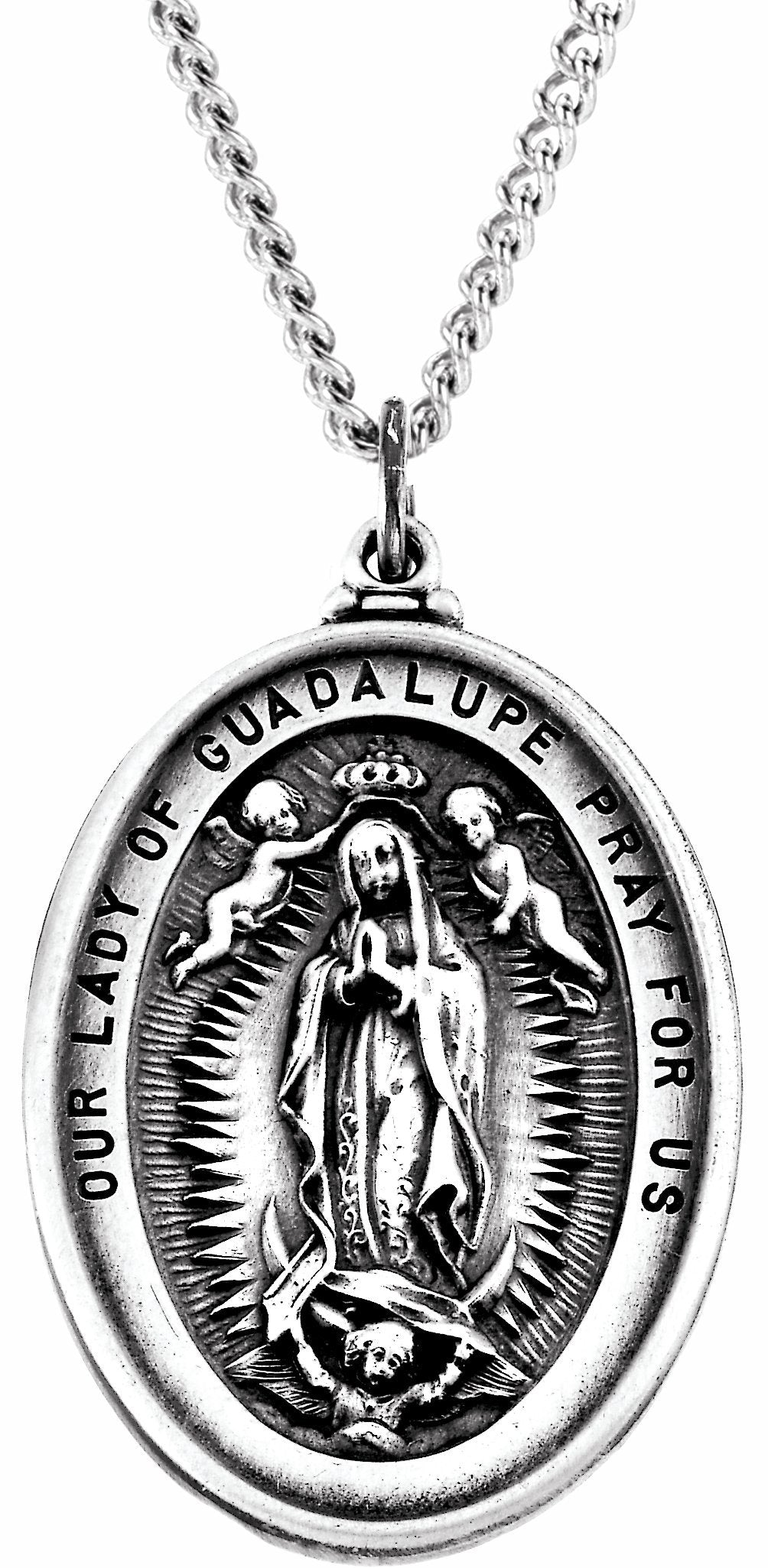 sterling silver 34x26 mm our lady of guadalupe 24" necklace  