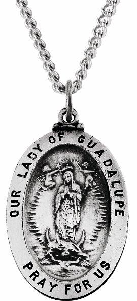 sterling silver 19x13.5 mm oval our lady of guadalupe medal necklace 