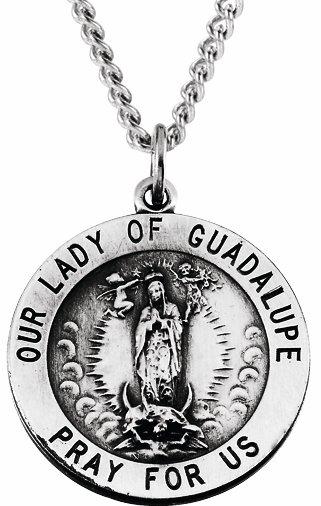 sterling silver 22 mm round our lady of guadalupe medal 24" necklace
