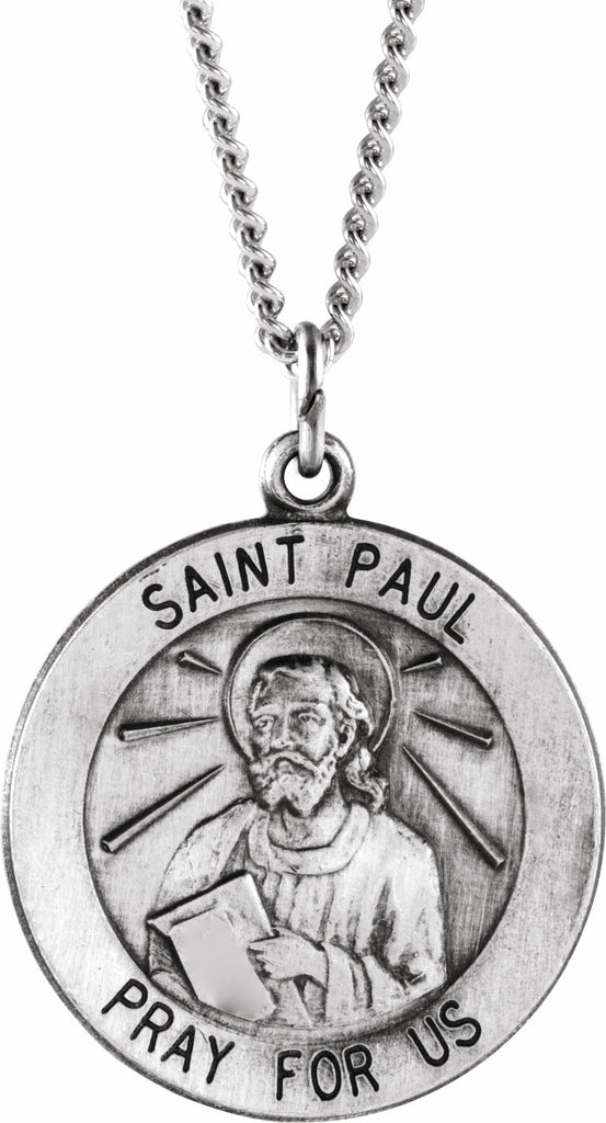 sterling silver 18 mm round st. paul the apostle 18" necklace