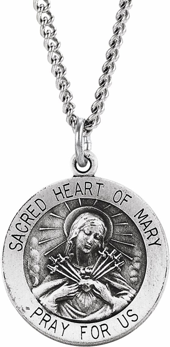 sterling silver 18 mm round sacred heart of mary 18" necklace